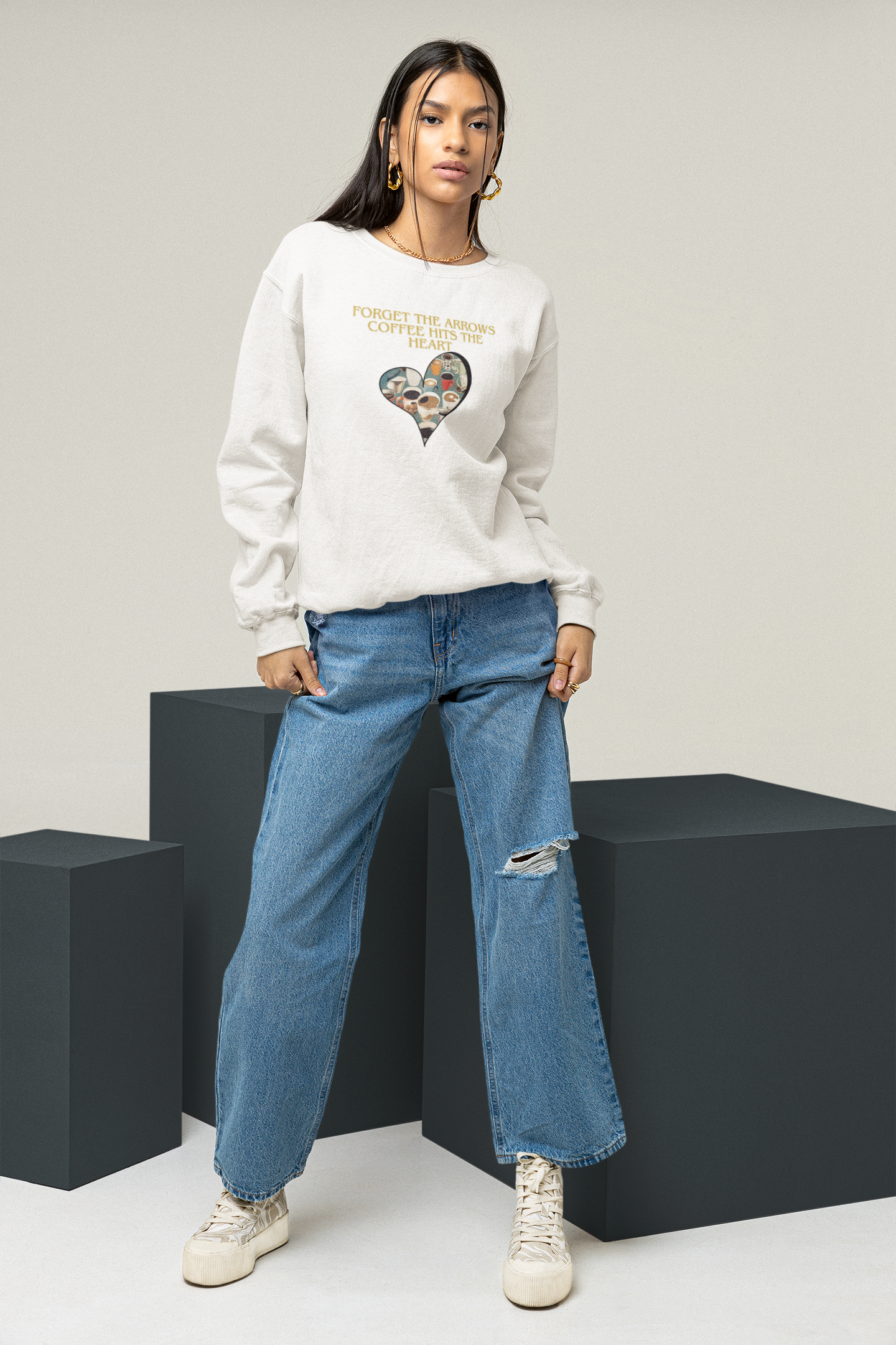 Coffee Hits The Heart w/ Color Twist Sweatshirt